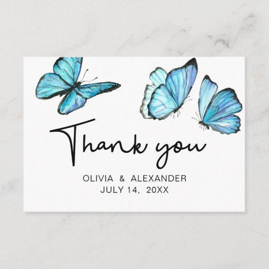 Blauwe romantische waterverf vlinders Hartelijk da Informatiekaartje (Voorkant)