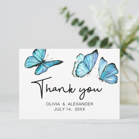 Blauwe romantische waterverf vlinders Hartelijk da Informatiekaartje (Staand voorkant)