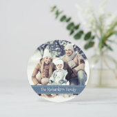 Blauwe Ronde Foto Vakantie Plat Kaart (Staand voorkant)