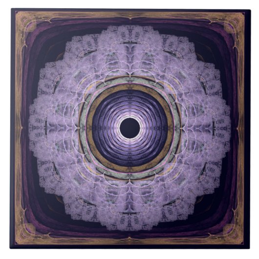 Blauwe ronde fractale decoratie tegeltje (Voorkant)