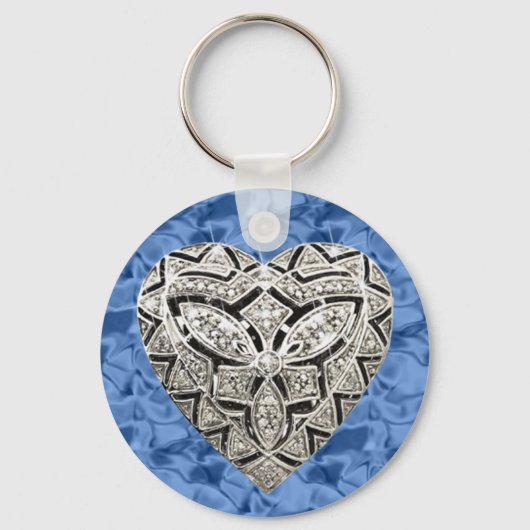 Blauwe ronde legant ontwerper hartkeychain sleutelhanger (Voorkant)