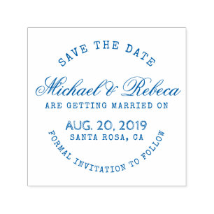 Blauwe Ronde Typografie Rustiek Save The Date Brui Zelfinktende Stempel