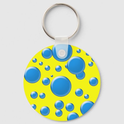 Blauwe rondjes op geel sleutelhanger (Voorkant)