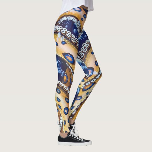 Blauwe roodbruin octopus Leggings (Rechts)