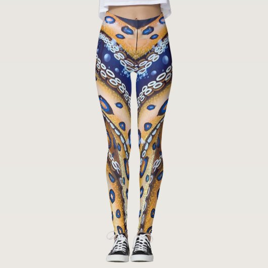 Blauwe roodbruin octopus Leggings (Voorkant)