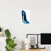 Blauwe roodbruine Stiletto-schoen afdrukken Poster (Thuiskantoor)