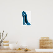 Blauwe roodbruine Stiletto-schoen afdrukken Poster (Keuken)