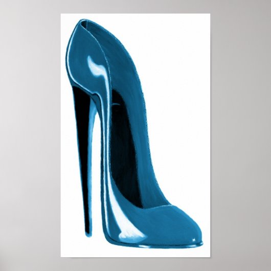 Blauwe roodbruine Stiletto-schoen afdrukken Poster (Voorkant)