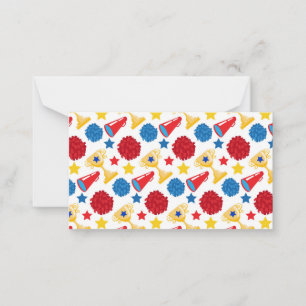 Blauwe roodgeel sterren Cheerleader Megafone Pom Notitiekaartje