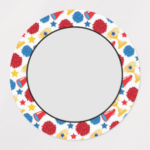 Blauwe roodgeel sterren Cheerleader Pom Poms Labels