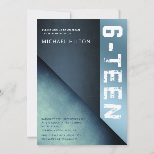 Blauwe roodkleurblok zoete zestien kaart (Voorkant)