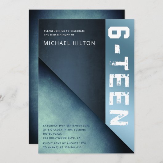 Blauwe roodkleurblok zoete zestien kaart (Voorkant / Achterkant)