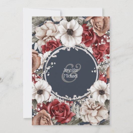 Blauwe roodroos waterverf bouquet  botanisch kaart (Achterkant)