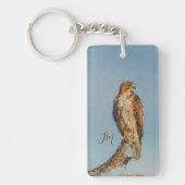 Blauwe roodstaart Hawk Bird Schilderij Initialen Sleutelhanger (Voorkant)