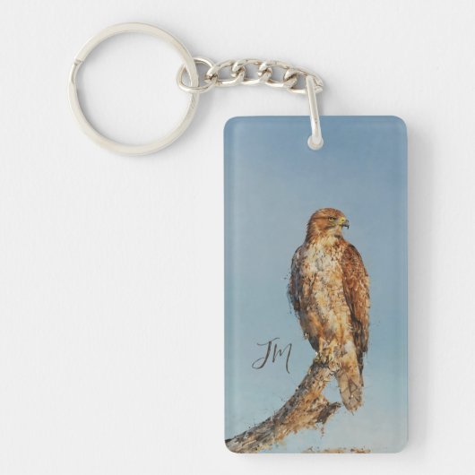 Blauwe roodstaart Hawk Bird Schilderij Initialen Sleutelhanger (Voorkant)