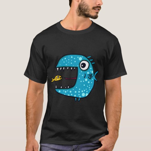 blauwe roofvis t-shirt (Voorkant)