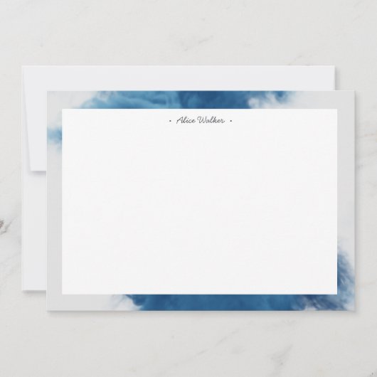 Blauwe rook effect monogram notitiekaartje (Voorkant)