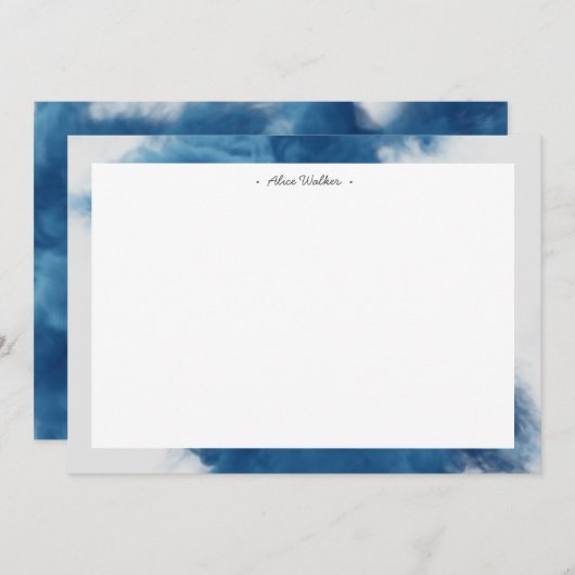 Blauwe rook effect monogram notitiekaartje (Voorkant / Achterkant)