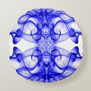 Blauwe rook symmetrische minimalistische witte rond kussen