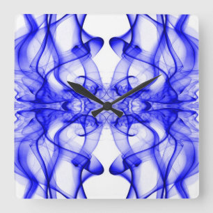 Blauwe rook symmetrische minimalistische witte vierkante klok