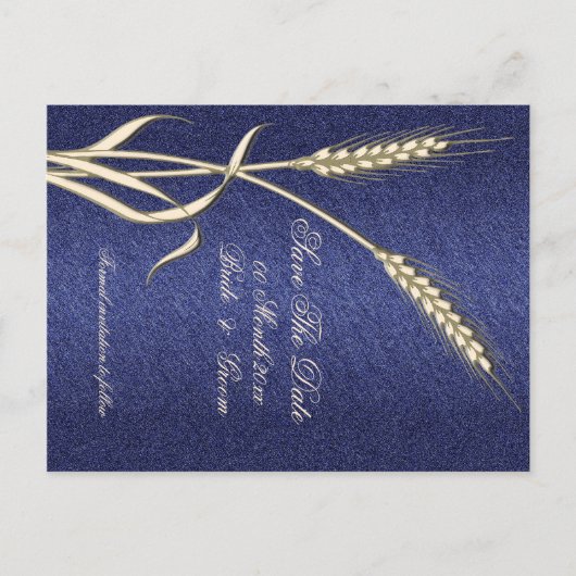 Blauwe room tarwe land "save the date" aankondigingskaart (Voorkant)