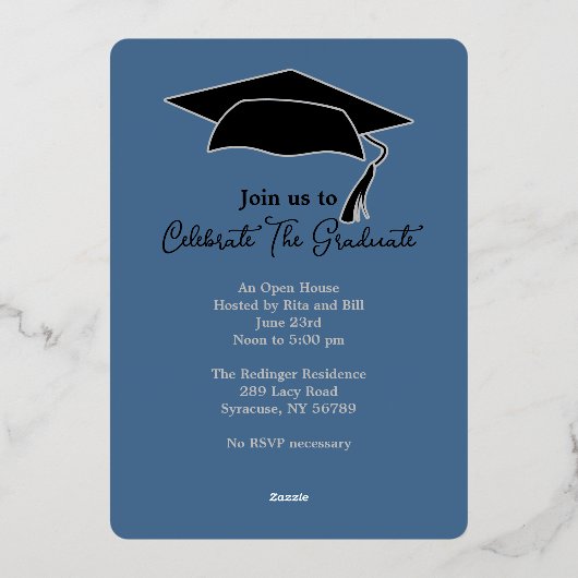 Blauwe Roos Afgestudeerd Folie Uitnodiging (Achterkant)