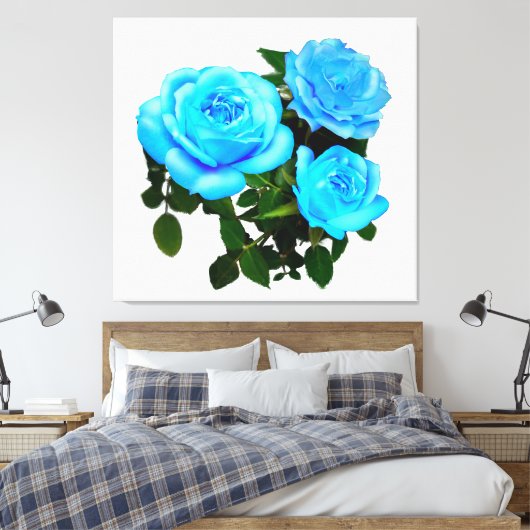 Blauwe roos blauwe bloemen canvas afdruk (Insitu (Slaapkamer))