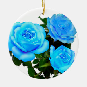 Blauwe roos blauwe bloemen keramisch ornament