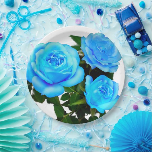 Blauwe roos blauwe bloemen papieren bordje (Feest)