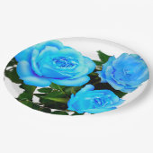 Blauwe roos blauwe bloemen papieren bordje (Gekanteld)