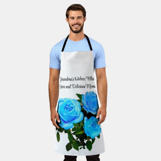 Blauwe roos blauwe bloemen schort (Gedragen)