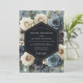 Blauwe Roos Bloei Bruiloft Kaart (Staand voorkant)