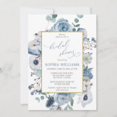 Blauwe Roos bloemen Bridal Shower Uitnodiging (Voorkant)