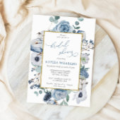 Blauwe Roos bloemen Bridal Shower Uitnodiging