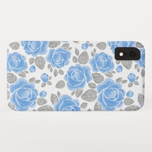 Blauwe roos bloemen. Waterverf patroon Case-Mate iPhone Case (Achterkant (horizontaal))