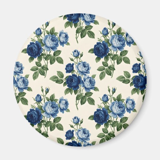 Blauwe Roos Bloempatroon Magneet (Voorkant)