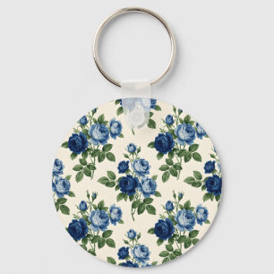 Blauwe Roos Bloempatroon Sleutelhanger