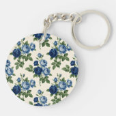 Blauwe Roos Bloempatroon Sleutelhanger (Achterkant)