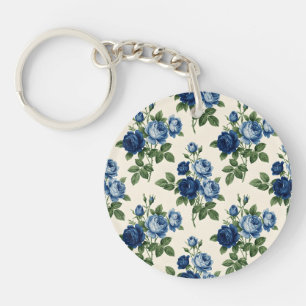 Blauwe Roos Bloempatroon Sleutelhanger