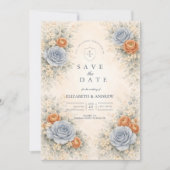 Blauwe Roos Botanische Trouwdag Save The Date (Voorkant)
