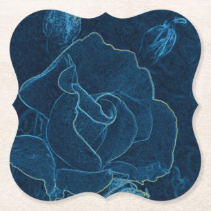 blauwe roos contour kartonnen onderzetters