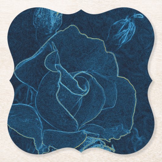 blauwe roos contour kartonnen onderzetters (Voorkant)