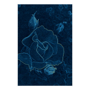 blauwe roos contour poster