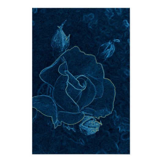 blauwe roos contour poster (Voorkant)