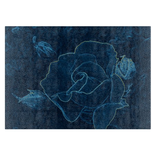 blauwe roos contour snijplank (Voorkant)