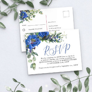 Blauwe Roos Elegante Quinceanera Vooraf geadressee Briefkaart