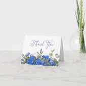 Blauwe Roos en Eucalyptus Elegante Calligrafie Bedankkaart (Voorkant)