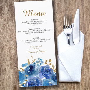 Blauwe Roos en Goudblad Bewerkbaar 3 Gangen Menu