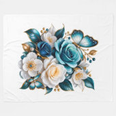 Blauwe Roos en Vlinder Bloem Dekbed van Fleece Deken (Voorkant (Horizontaal))