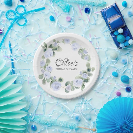 Blauwe Roos Eucalyptus Bruidsfeest Papieren Bord (Feest)